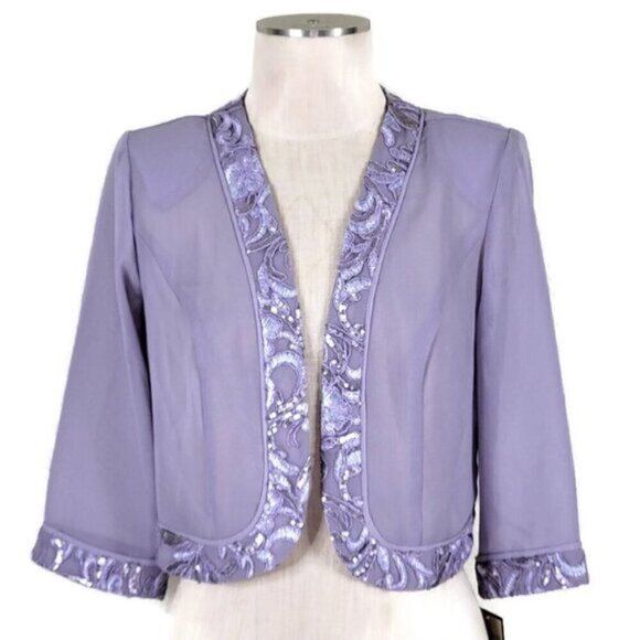Maya Brooke Cropped Dress Jacket Size 8 Sequins Lavender Lightweight Sheer Open - Picture 1 of 12